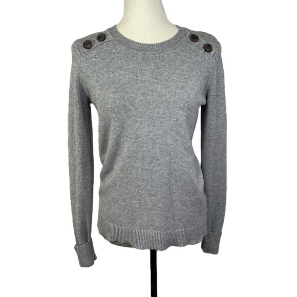 Pink Clover Size L Carson Crewneck Sweater Gray Cuffed Long Sleeves Buttons - Picture 3 of 13